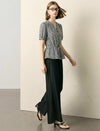 Puff Sleeve Plaid V‑Neck Blouse