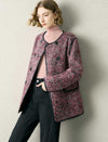 Tweed Wool-Blend Faux Leather Trim Jacket