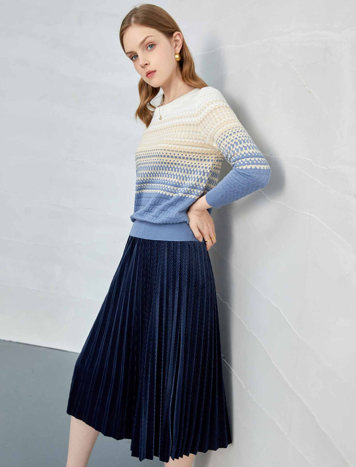 Solid Vintage Pleated A-Line Skirt