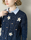 Floral Embroidered Contrast Trim Wool-Blend Sweater