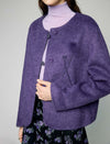 Wool Blend Metallic-Stripe Crewneck Button-Front Cropped Jacket