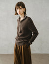 Half‑Zip Ribbed Wool Blend Sweater with Contrast Trim