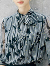 Vintage Stripe Dotted Bow Tie Chiffon Blouse