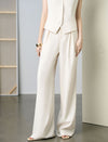High Waist Pleated Wide Leg White Dress Pants