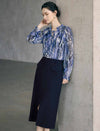 Abstract Floral Print Long Sleeve Office Blouse