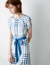 Blue Polka Dot Belted Midi Dress