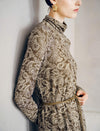 Mock Neck Paisley Belted Midi Dress