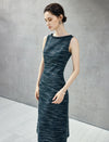 Textured Sleeveless Sheath Midi Dress