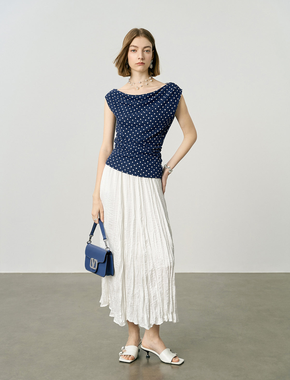 Flowy Textured Pleated Midi Skirt