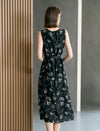 Black Floral Sleeveless Midi Dress