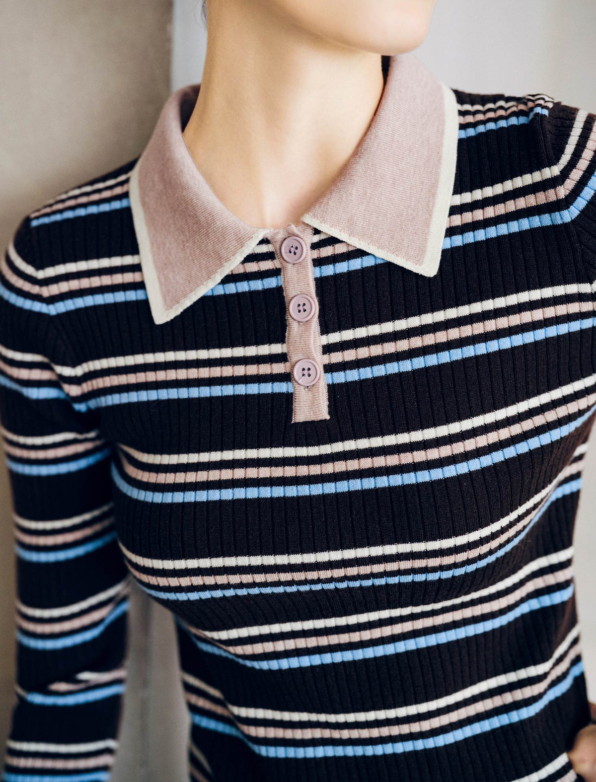 Wool Blend Striped Long Sleeve Sweater