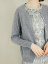 100% Wool Gray Round Neck Knit Cardigan
