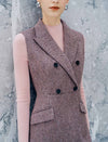 Wool Blend Double Breasted Sleeveless Vest Midi Dress