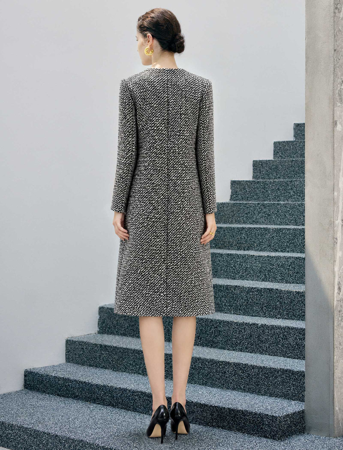 Wool Blend Snap-Front Belted Pocket Coat