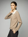 Wool Blend Cable-Knit V-Neck Button-Front Cardigan