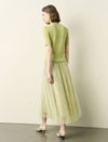 Light Green Tulle Pleated Midi Skirt