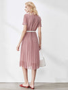 Short Sleeve Plaid Dress with Cinched Waist