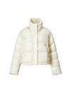 Textured Stand-Collar Zip-Front Cropped Puffer Jacket