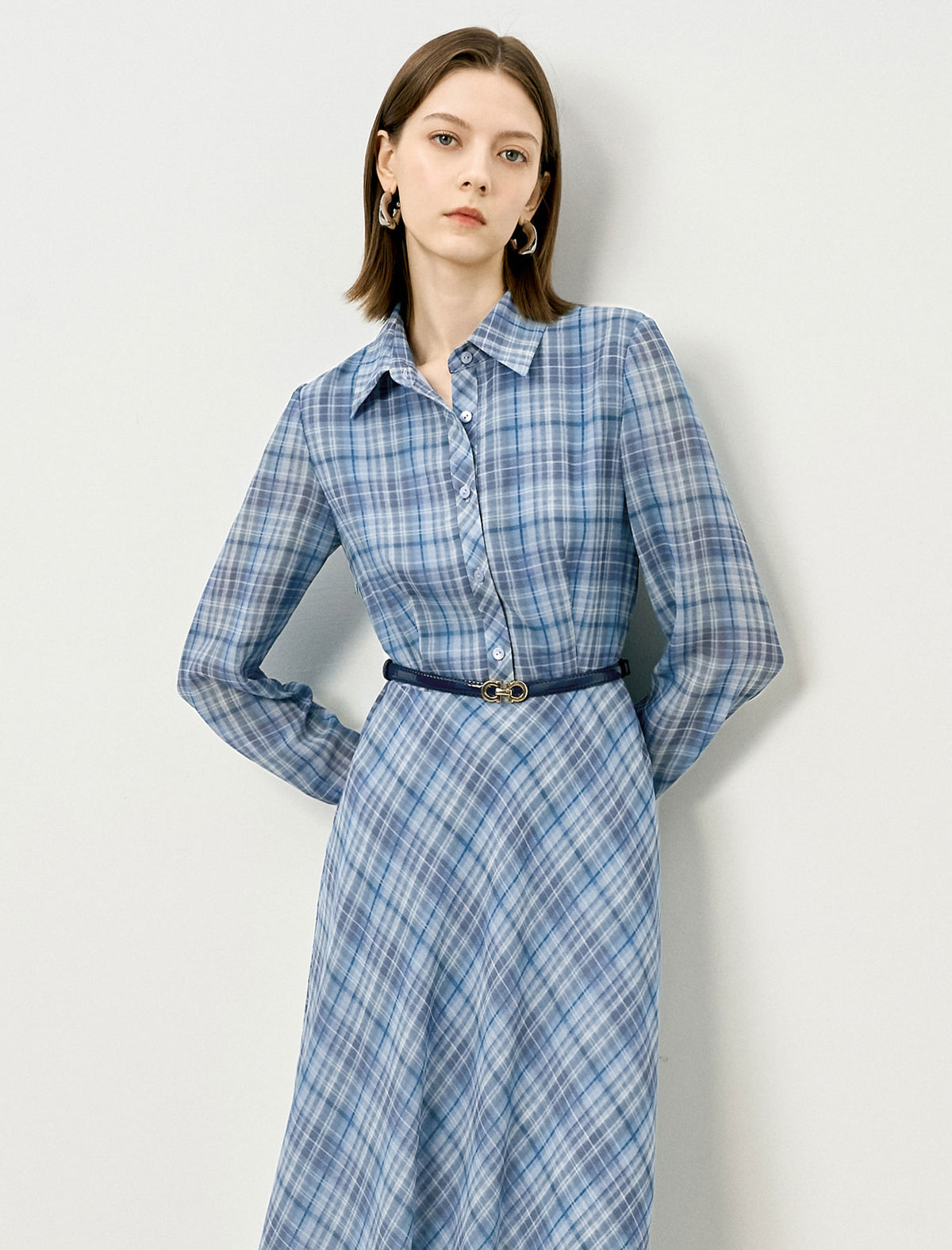 Plaid Belted Fit Flare Midi Dress