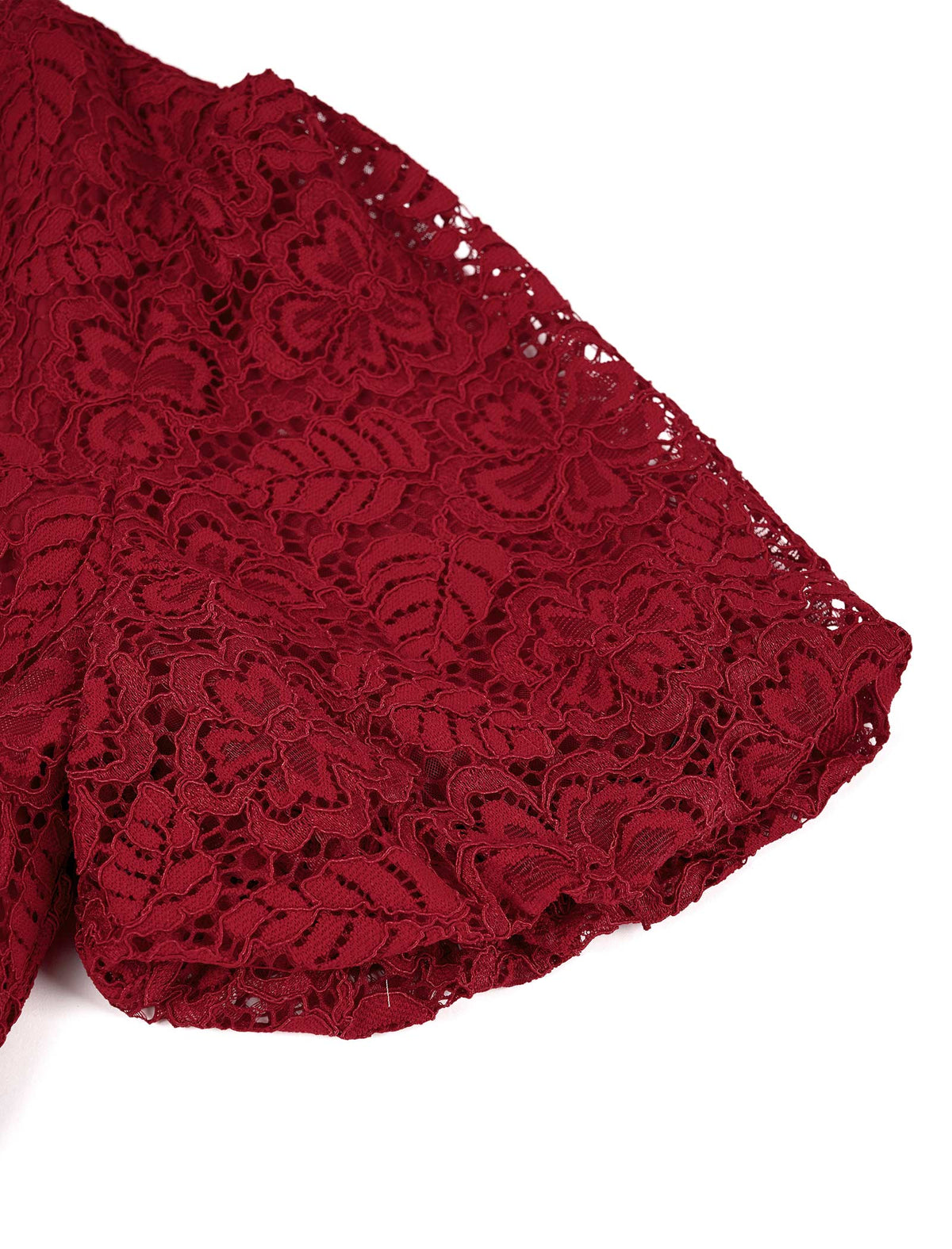 Lace V-Neck Puff Sleeve Midi Dress