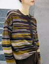 Wool Blend Striped Drop-Shoulder Button Cardigan