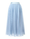 High-Waisted Shimmer Tulle Pleated Midi Skirt