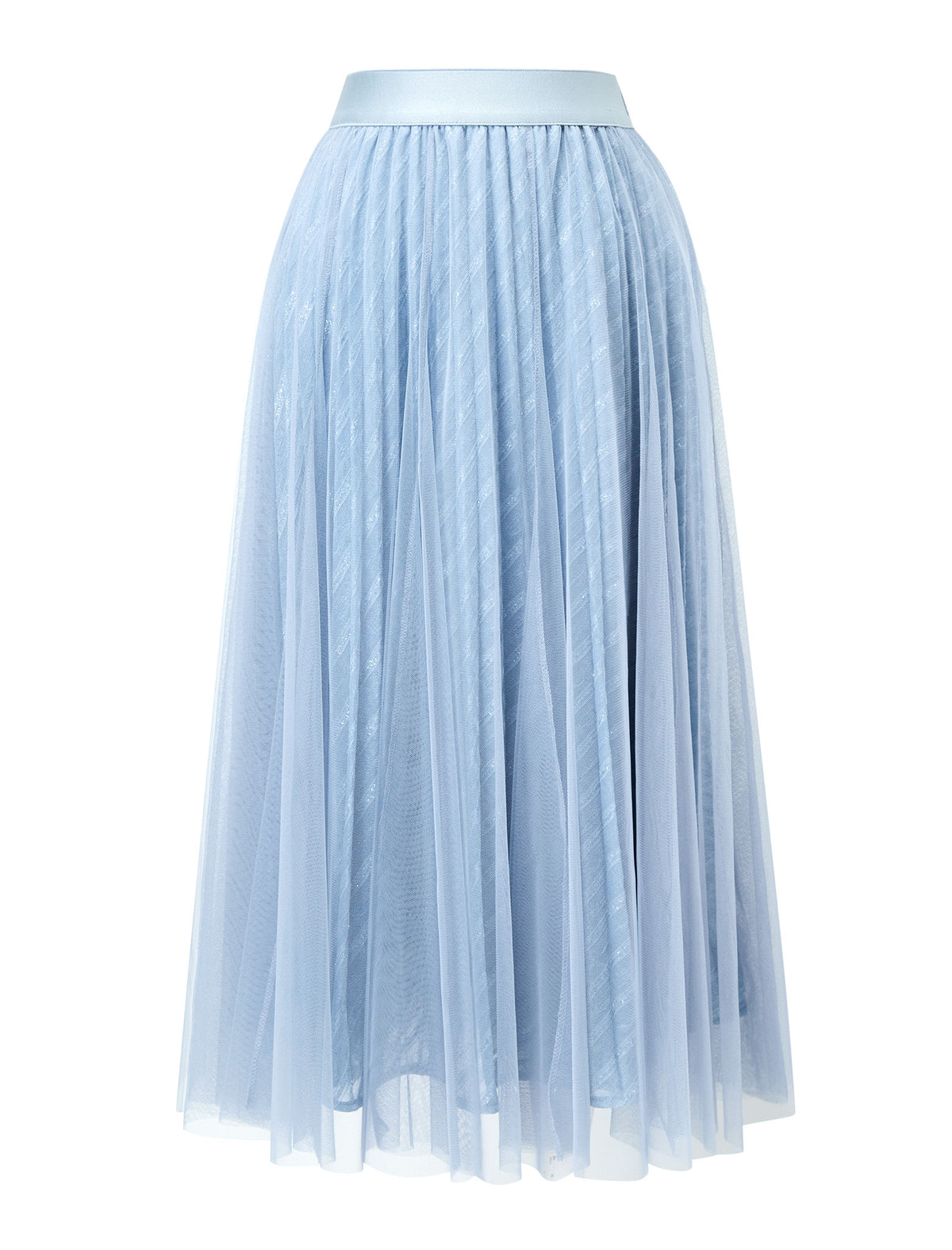 High-Waisted Shimmer Tulle Pleated Midi Skirt