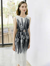 Printed Waist-Cinched Sleeveless Dress