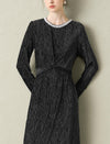 Velvet Waist-Defining Long-Sleeve Dress