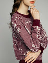 Wool Blend Floral Jacquard Crewneck Button-Front Cardigan