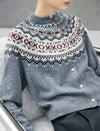 100% Wool Fair Isle Crewneck Button-Front Cardigan