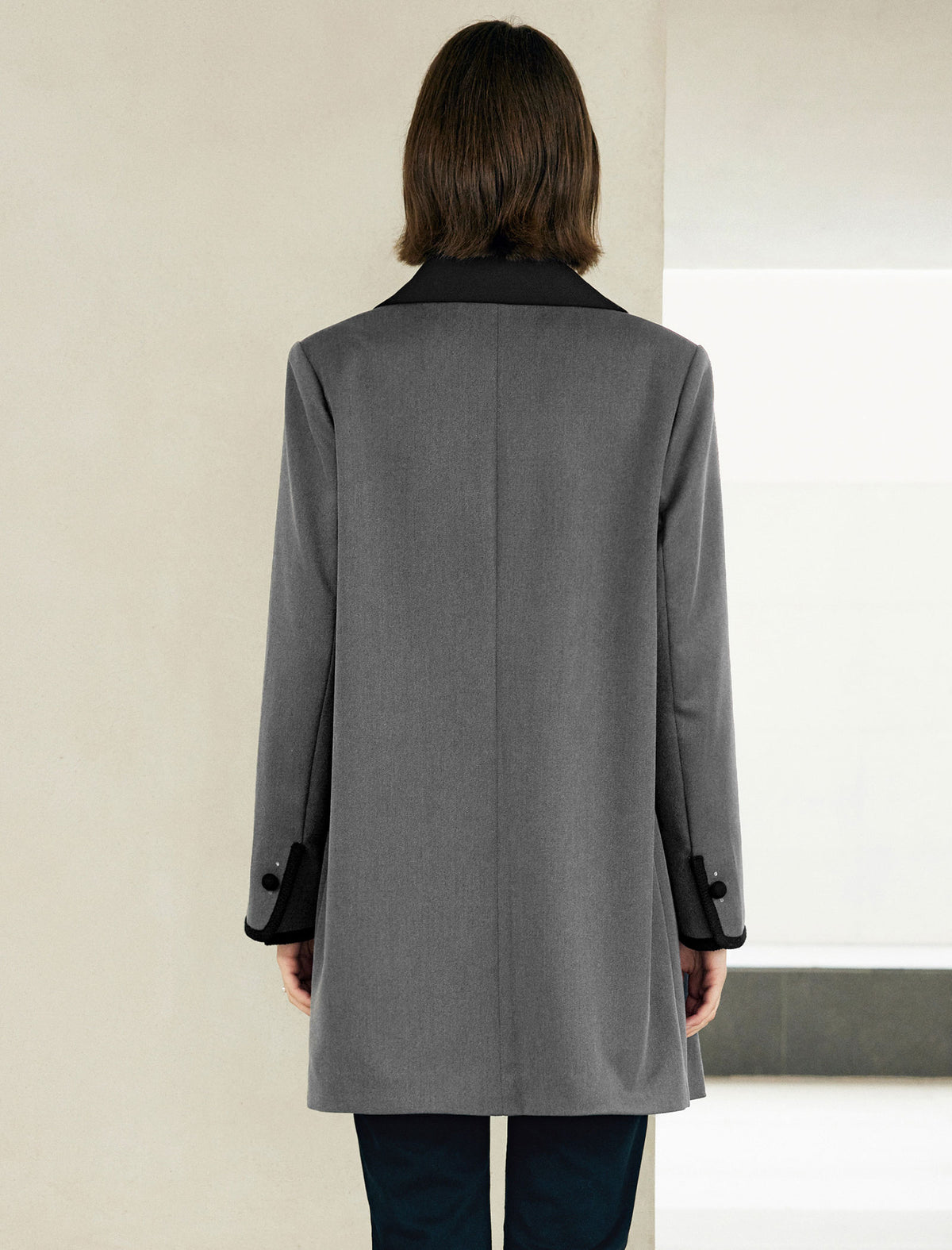 Contrast-Trim Double-Breasted Trench Coat