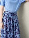 Light Blue Floral Print High-Waisted Midi Skirt