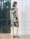 Sage Floral Ink Print Sleeveless Sheath Dress