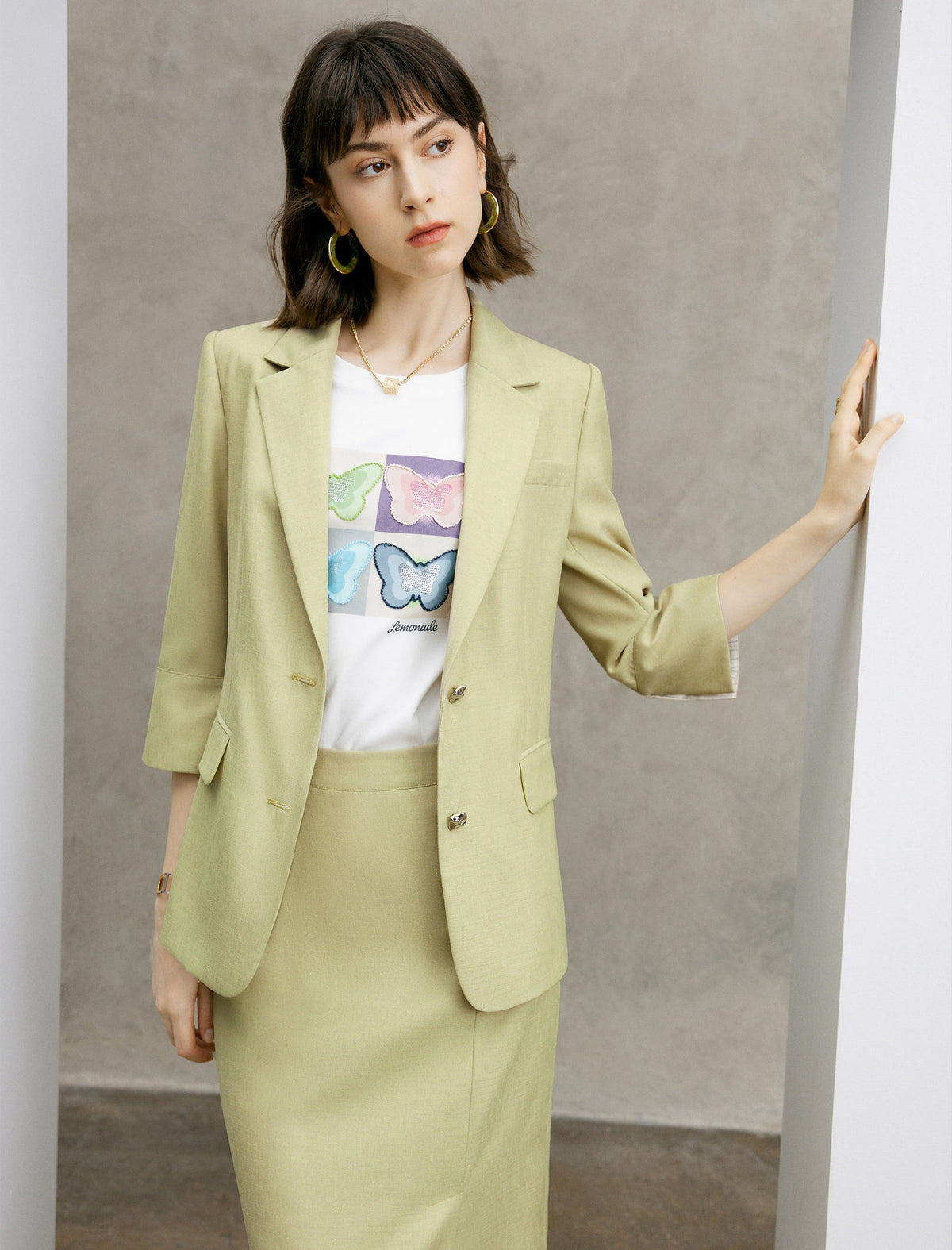 Notch Lapel 3/4 Sleeve Office Blazer