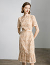 Floral Lace Ruffled Hem Midi Dress