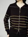 Wool Blend Striped Collared Double-Zip Cardigan