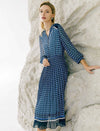 Blue Wave Print Pleated Dress