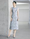 Ink-Wash Floral Sleeveless Midi Dress