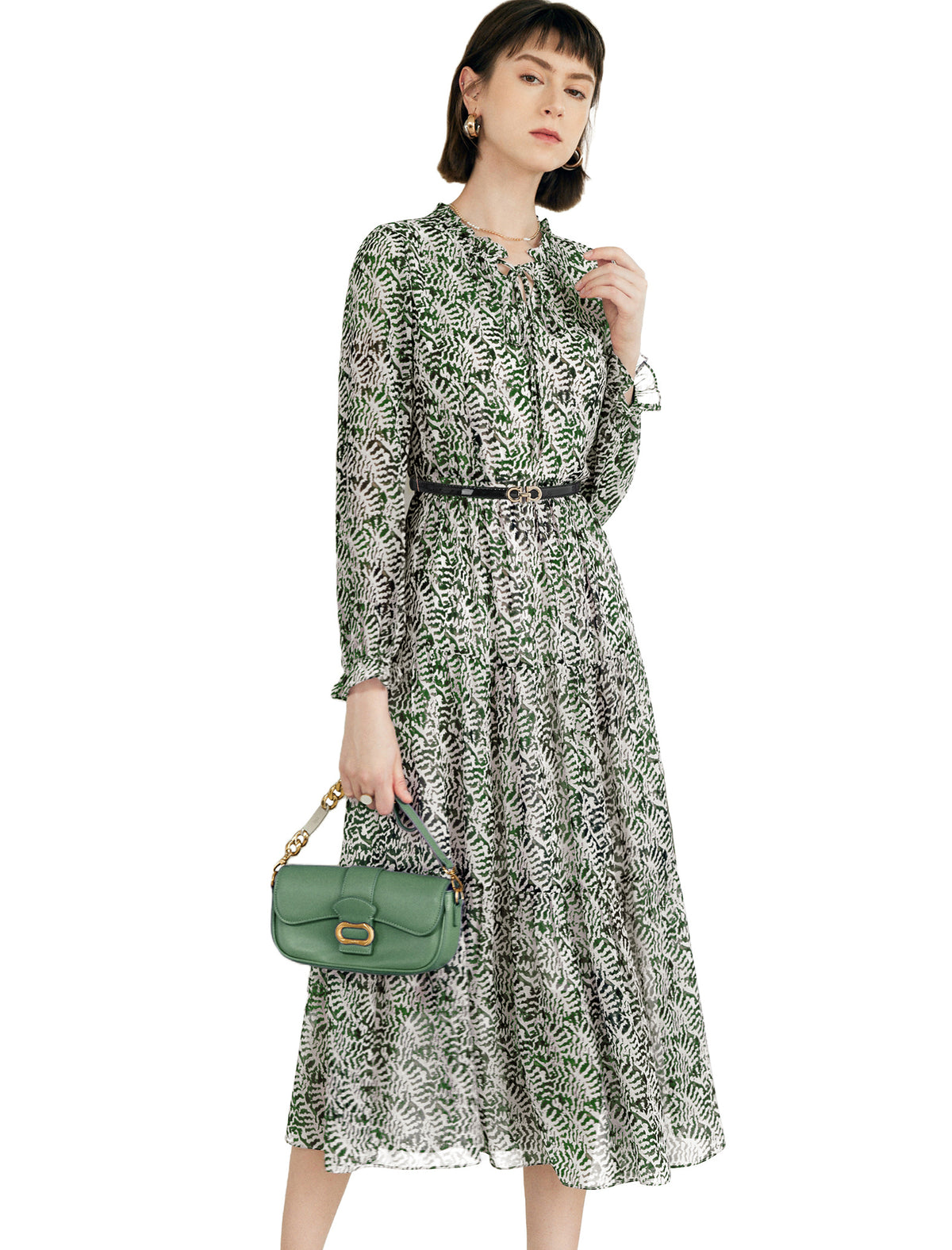 Vintage Floral Print Ruffle Detail Midi Dress