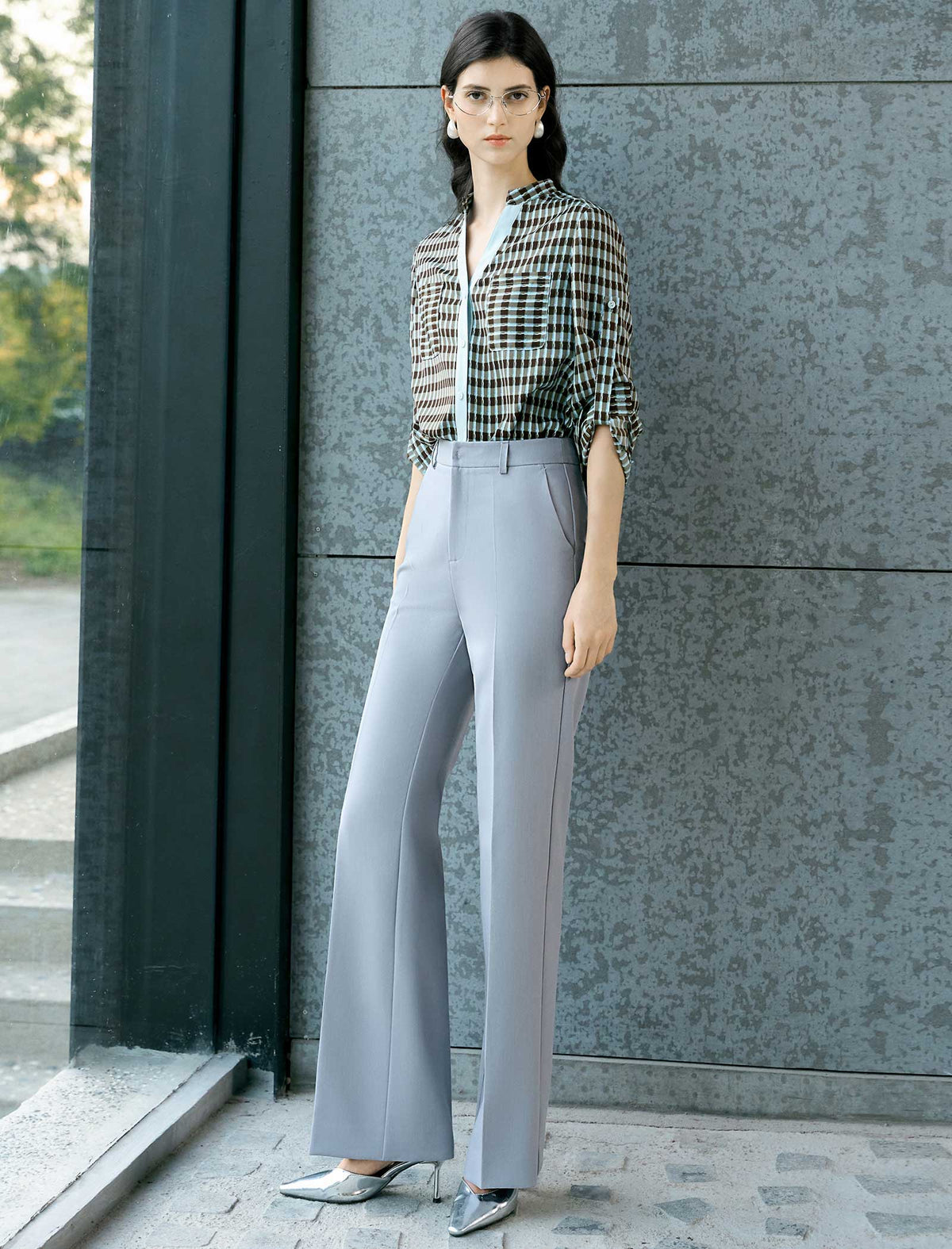 High-Rise Wide Flare Dress Pants