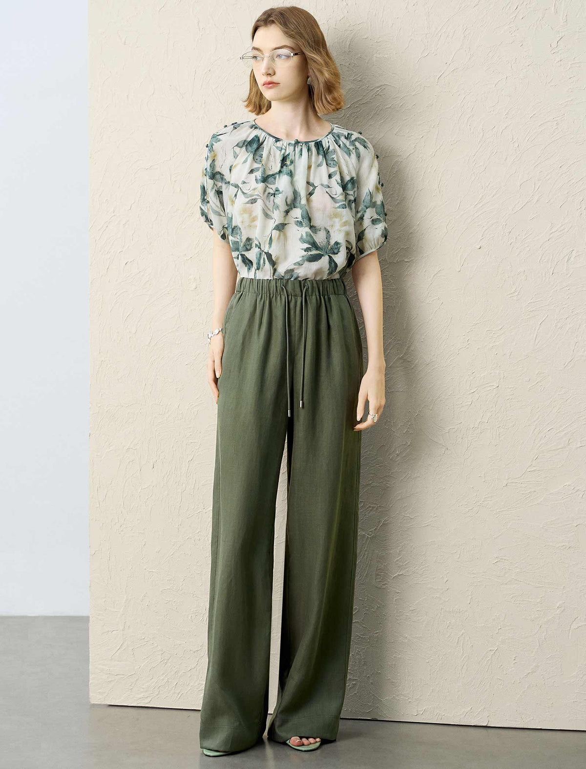 Linen Wide-Leg Drawstring Pants