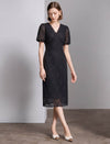 Lace Floral V-Neck Puff Sleeve Midi Dress