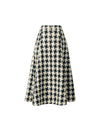 High Waist Pleated Houndstooth Midi Skirt