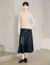Wool Blend Ruched Front Mock Neck Long Sleeve Knit Top