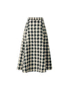 High Waist Pleated Houndstooth Midi Skirt