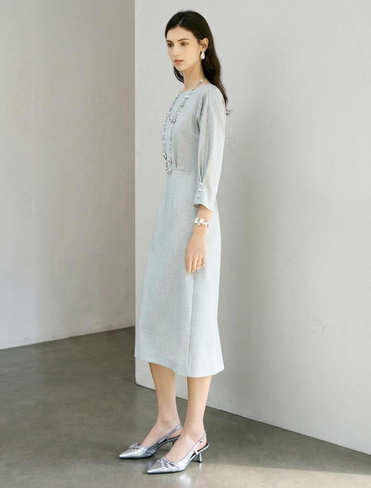 Boat Neck Midi Sheath Dress