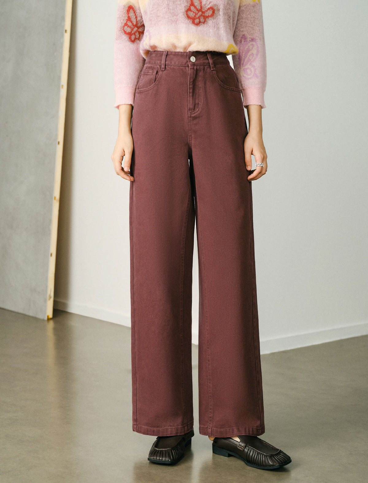 High-Waisted Wide Leg Denim Pants