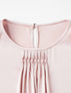 Round‑Neck Pleated Satin‑Finish Blouse