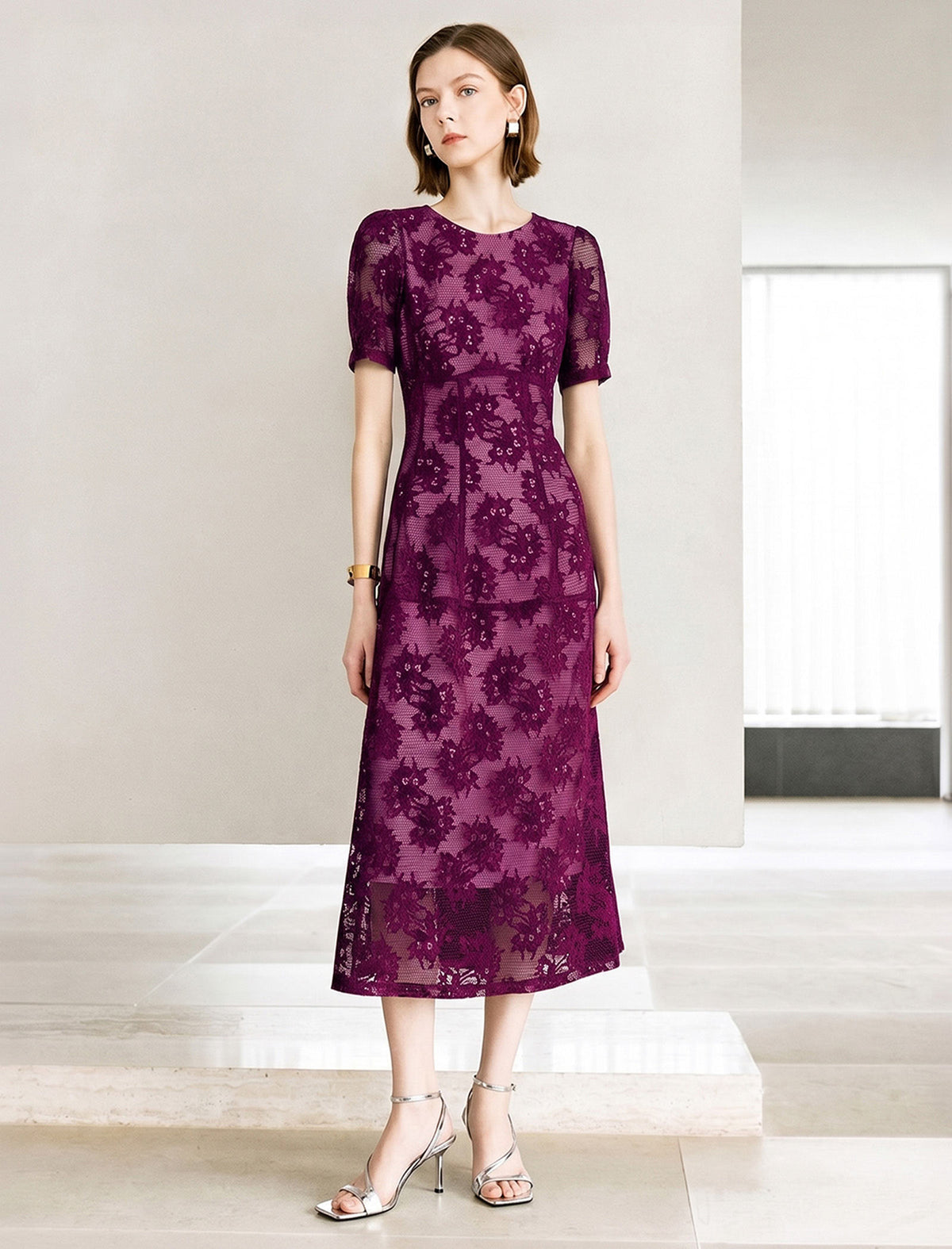 Noir Flocked Lace Midi Dress
